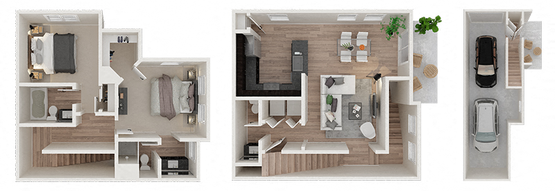 Floor plan for 2 beds, 2.5 baths, 1201 sqft